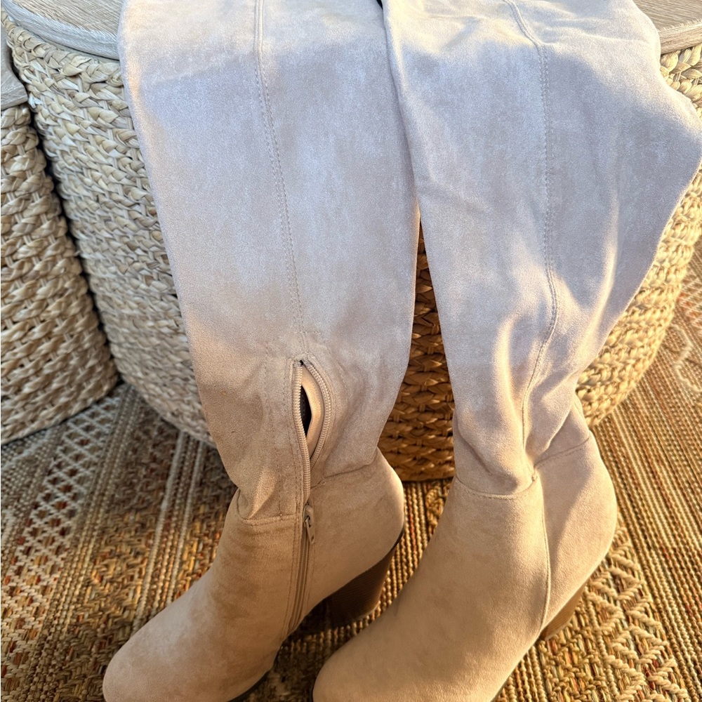 Chase + Chloe Beige Over the Knee Boots